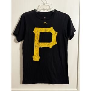 Pittsburgh Pirates "P" Mens Size S Black Majestic Shirt Triple Peak